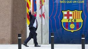 Laporta a su llegada este martes al Camp Nou.