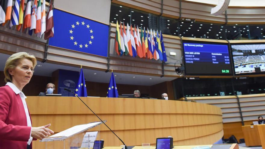 La presidenta de la Comissió Europea, Úrsula Von der Leyen, durant la presentació del pla de recuperació.