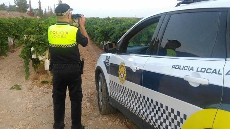 La Policía Local, durante la vigilancia de la uva de mesa.