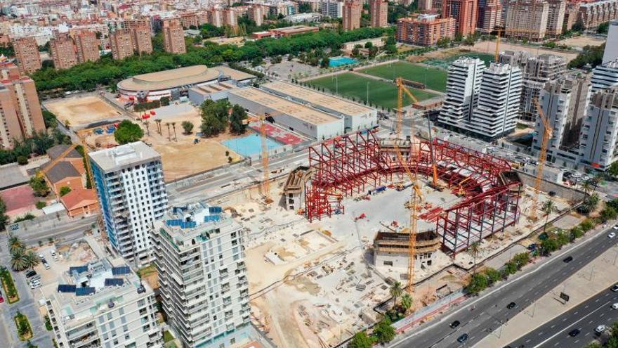 La Fonteta al fondo, L’Alqueria del Basket y el Casal España Arena, en construcción hasta 2024. | CASAL ESPAÑA ARENA