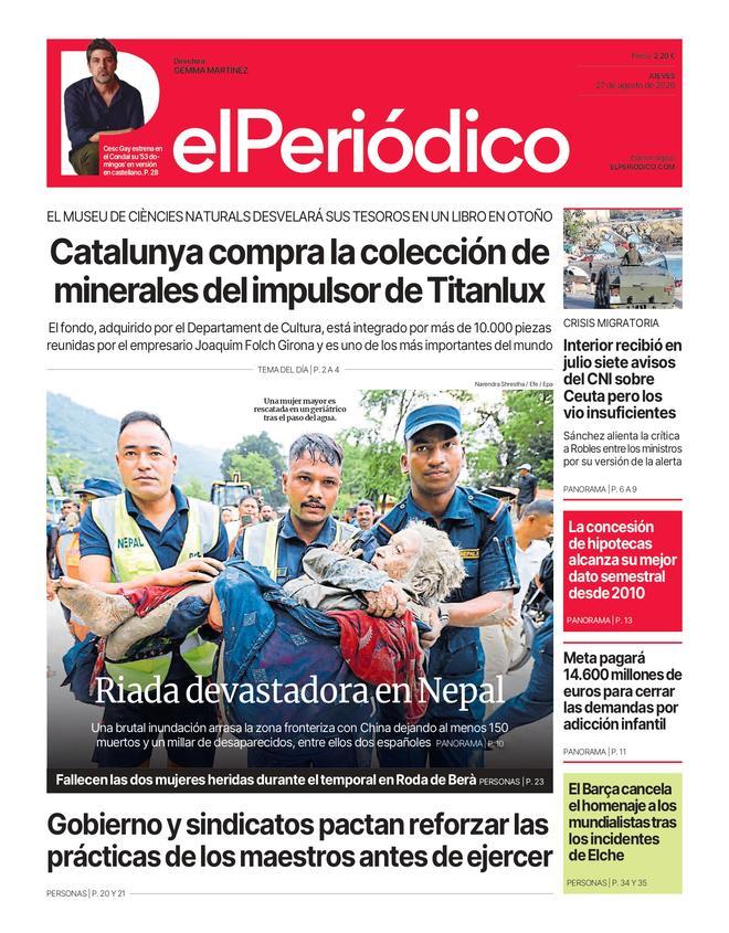 La portada de EL PERIÓDICO del 27 de agosto de 2026