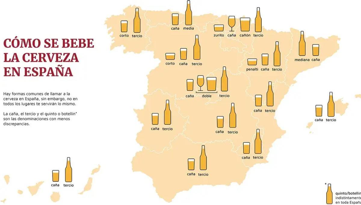 Mapa de cómo se pide una cerveza en cada comunidad autónoma de España.