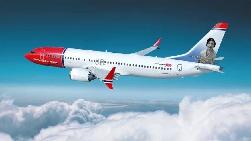 Reproducción de cómo quedará el avión que Norwegian dedicará a la pensadora veleña María Zambrano.