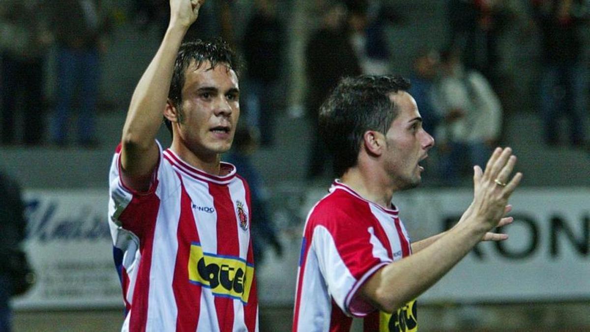 Eloi Amagat, celebrant el seu primer gol en el debut amb el Girona.