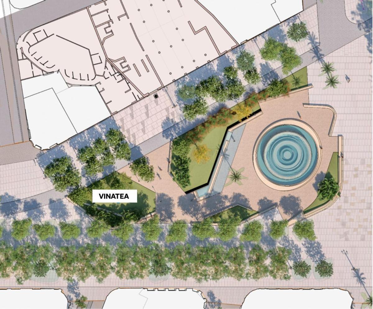 Vista cenital de la zona de la fuente ornamental