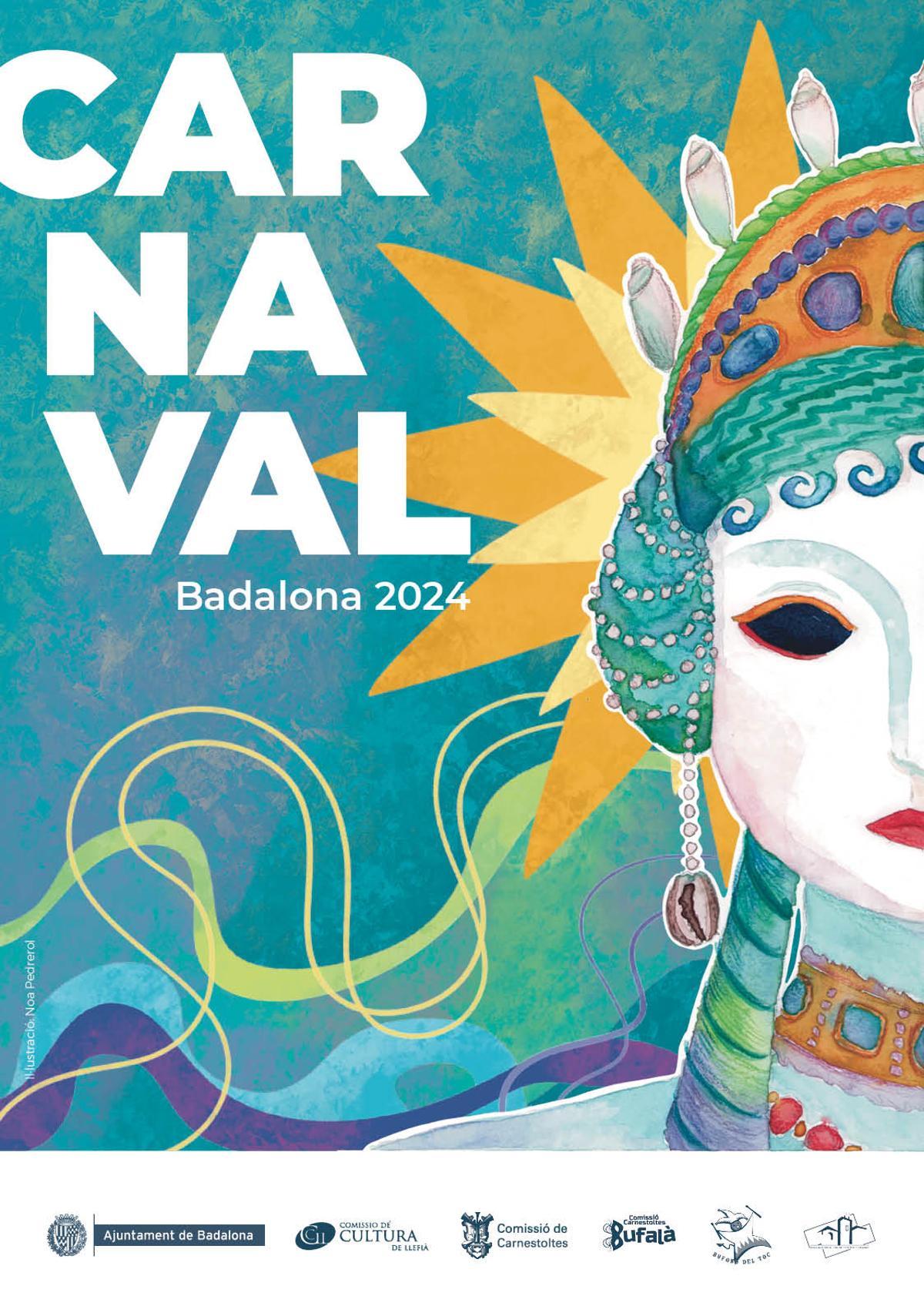 Cartel oficial del Carnaval de Badalona 2024, obra de Lee Salagre Quillez i Paula Ortega Martínez.