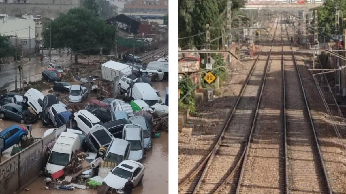 El paso a nivel de Alfafar el 30 de octubre y ahora, tres semanas después.