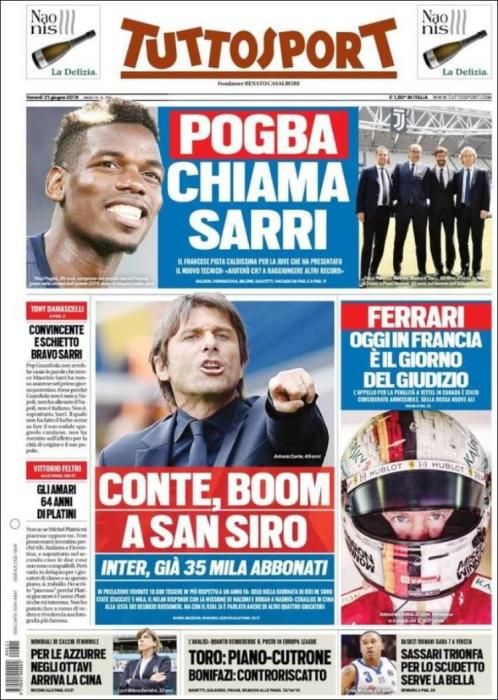 Portada TUTTOSPORT viernes 21 de junio de 2019