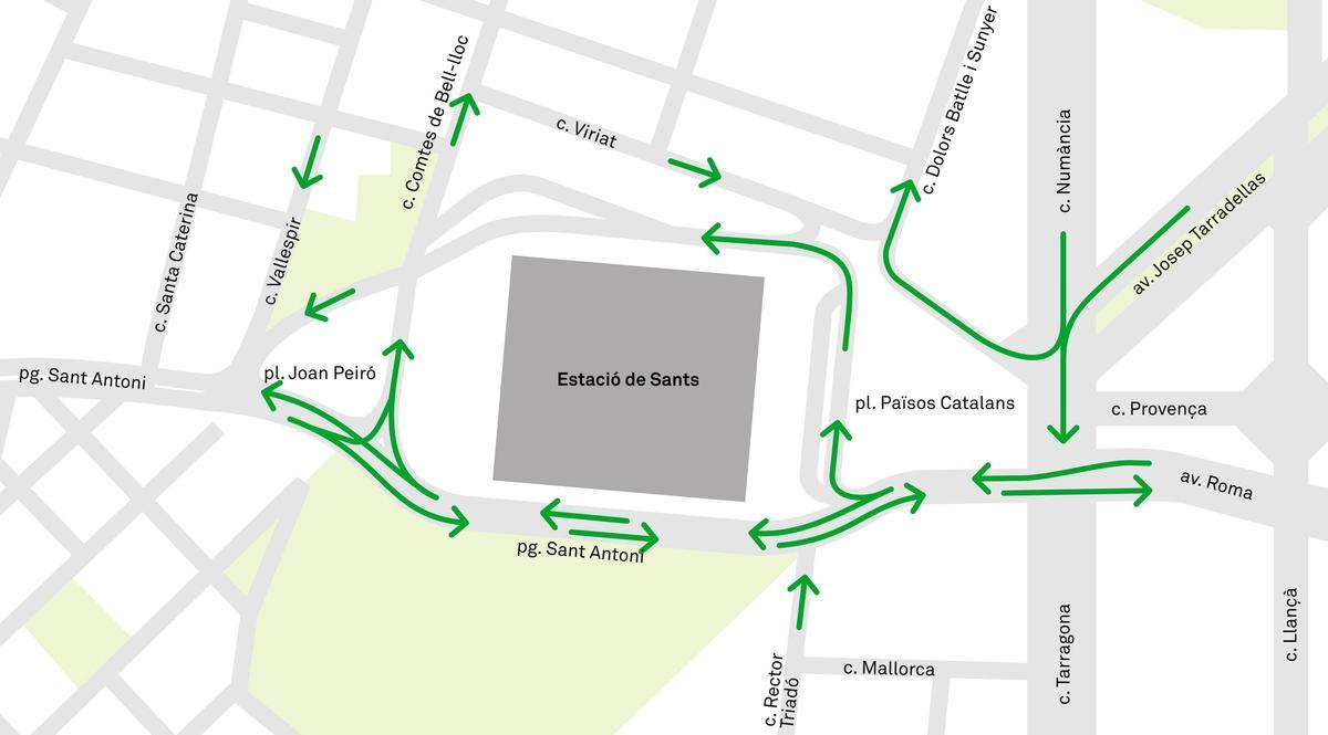 Nuevos itinerarios de tráfico alrededor de Sants Estació