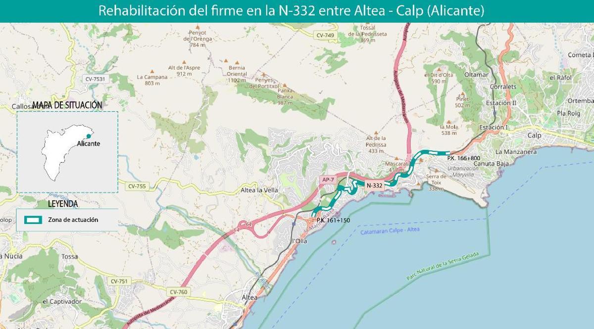 El tramo de la N-332 en el que se mejorará el firme