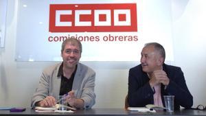 Unai Sordo, a la izquierda, y Pepe Alvarezreunion, a la derecha, en la reunión conjunta de las ejecutivas de CCOO y de UGT.
