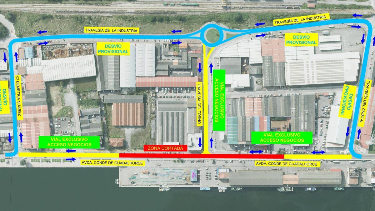 Mapa de reordenación del tráfico mientras se prolonguen las obras