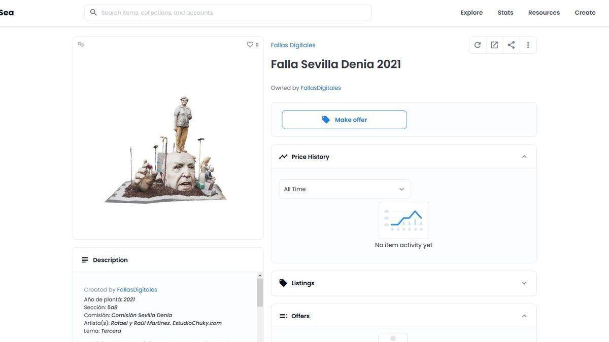 La página de OpenSea donde se subasta la primera falla tokenizada.