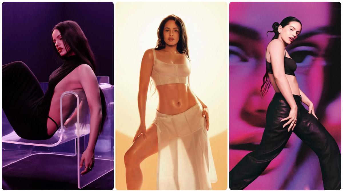 Tres imágenes de la campaña de Rosalía para el perfume 'Euphoria' de Calvin Klein.