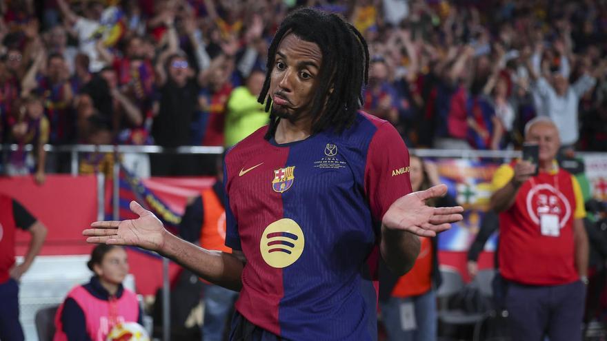 Jules Koundé, después de celebrar el gol decisivo en la final de la Copa del Rey.