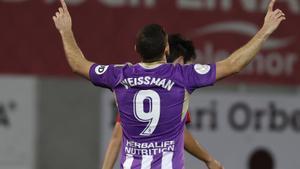Weissman celebra un gol con la camiseta del Valladolid durante la temporada pasada