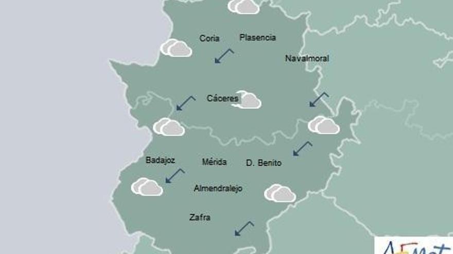 Cielo nuboso con precipitaciones, más frecuentes en la provincia de Badajoz