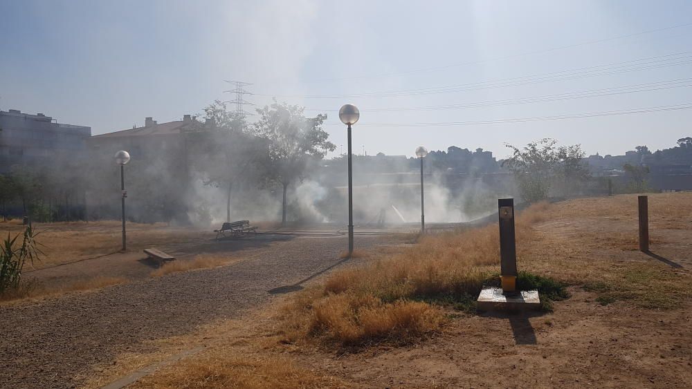 Un incendi crema matolls al polígon dels Dolors