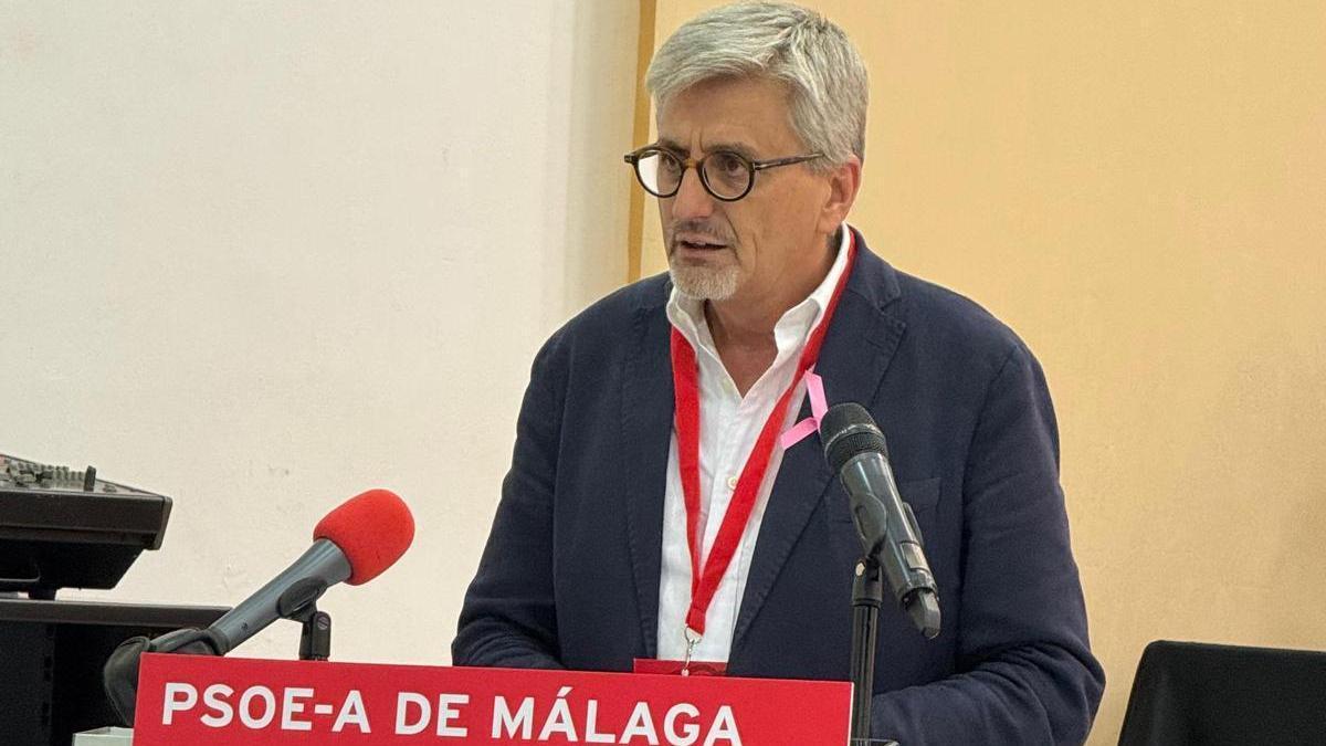 Josele Aguilar, secretario general del PSOE de Malaga, durante su intervención.