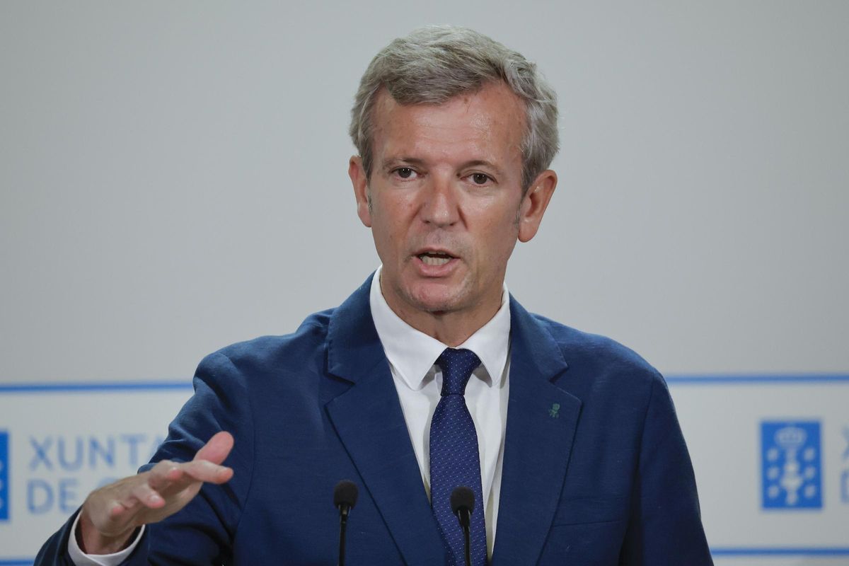 El presidente de la Xunta, Alfonso Rueda, durante la rueda de prensa posterior al consello, este lunes en Santiago