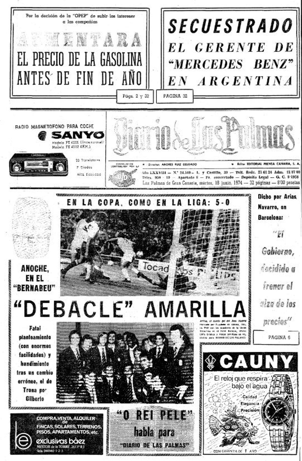 Portada del Diario de Las Palmas del 18 de junio de 1974