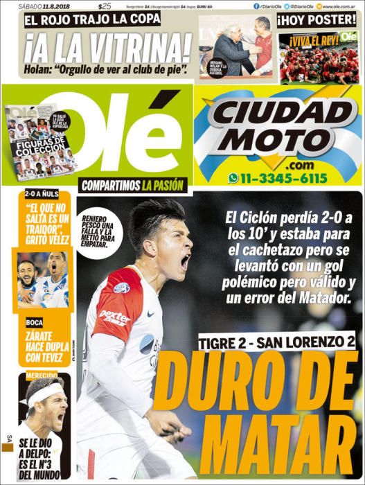 Portada OLÉ sábado 11 de agosto de 2018