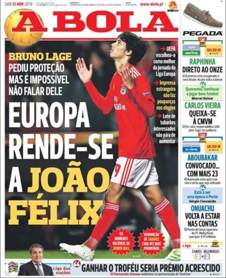 Portada A BOLA sábado 13 de abril de 2019.