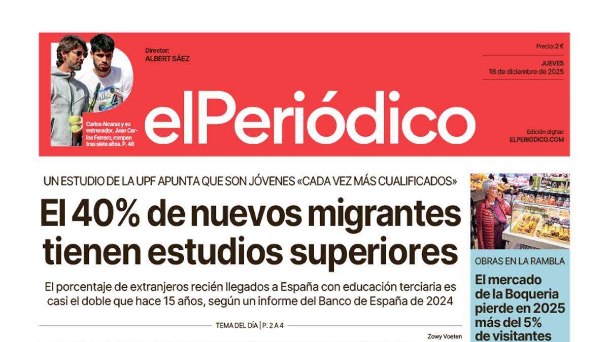 La portada de EL PERIÓDICO del 18 de diciembre de 2025