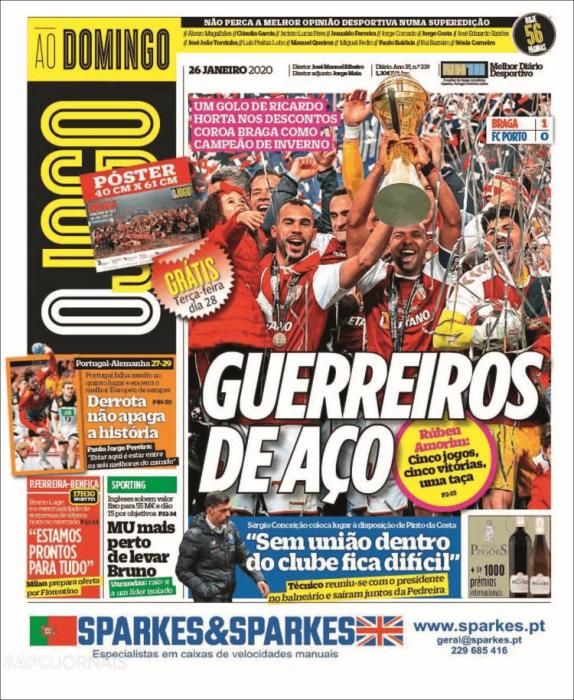 Portada O JOGO domingo 26 enero 2020