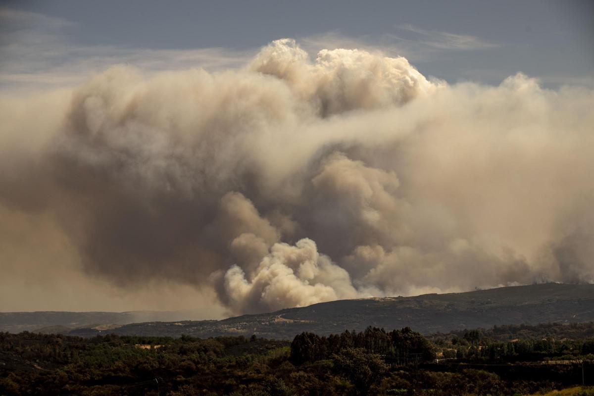 El gigantesco incendio forestal de Oímbra de agosto de 2025, que se unió a otro frente iniciado en Xinzo, consumiendo en total más de 23.700 hectáreas.