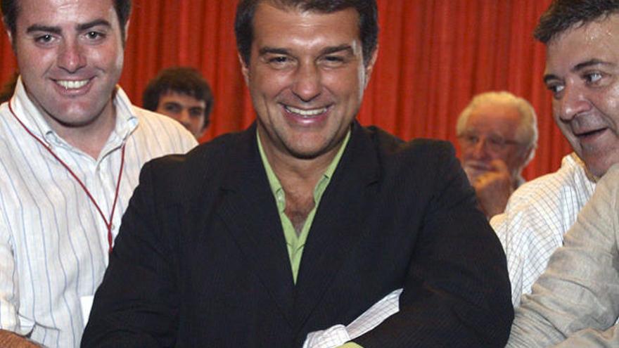 Joan Laporta, con sus compañeros de candidatura Uriel Beltran y Alfons López Tena