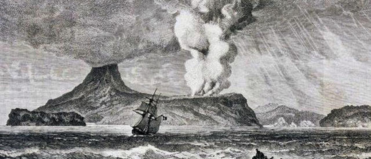 El Krakatoa en erupción. Imagen de la época.