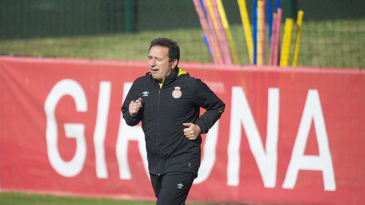 Eusebio Sacristán, en un reciente entrenamiento del Girona