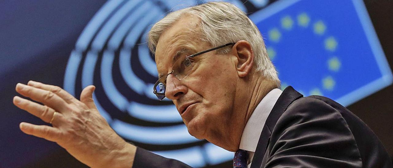 El negociador comunitario, Michel Barnier, durante su intervención en el Parlamento Europeo esta semana. |  // OLIVIER HOSLET