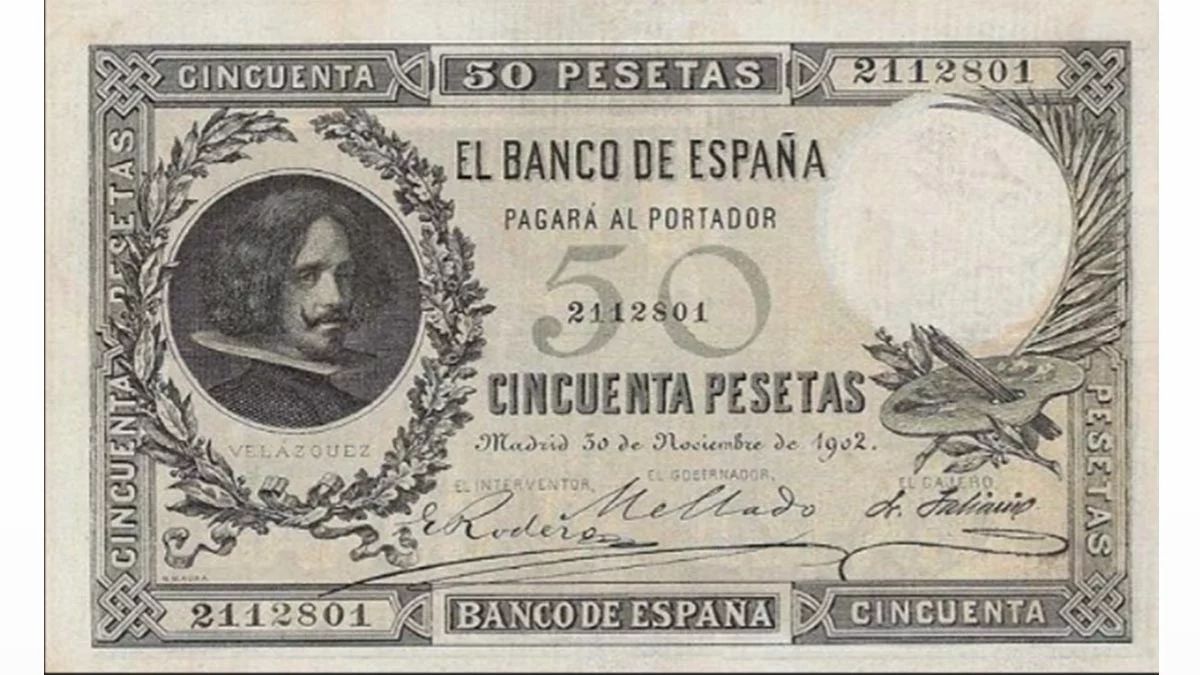 Billete de 50 pesetas con el rostro del pintor Velázquez