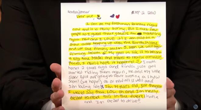 La carta que Kendall Jenner se escribió a sí misma a los catorce años