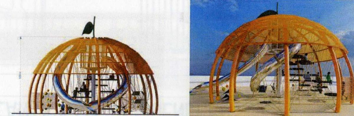 Imagen de la naranja gigante con juegos en su interior que formará parte del parque.