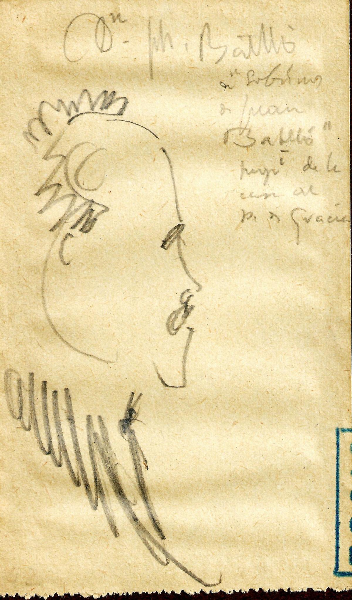 Caricatura de Juan Batlló, realizada por Jujol.