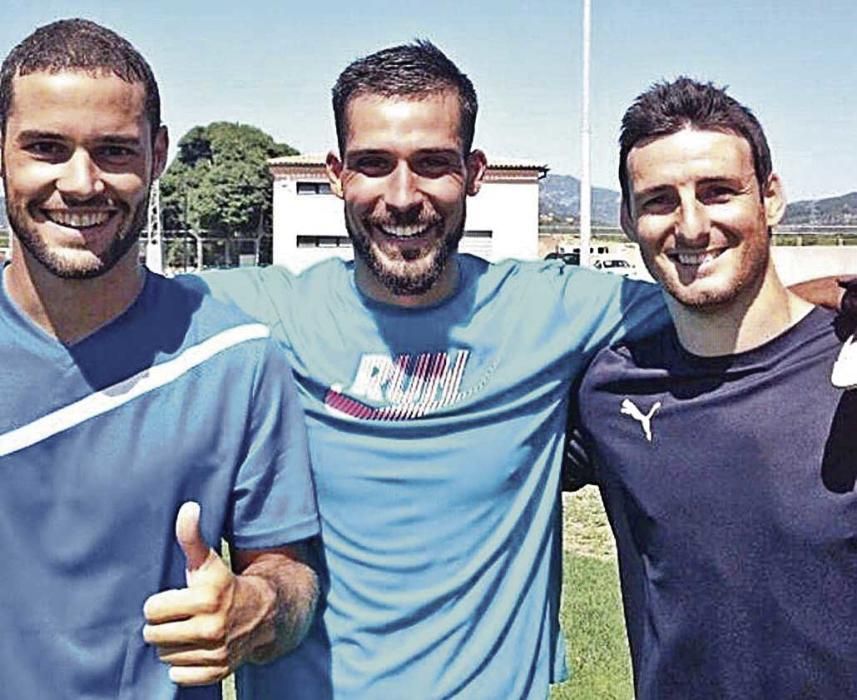 Junto a Moyà y Mario Suárez, durante un entrenamiento en vacaciones en Son Bibiloni.