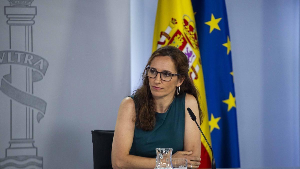 Mónica García, ministra de Sanidad, durante la rueda de prensa posterior al Consejo de Ministros que ha aprobado el Comité Interministerial para combatir la obesidad infantil en España.