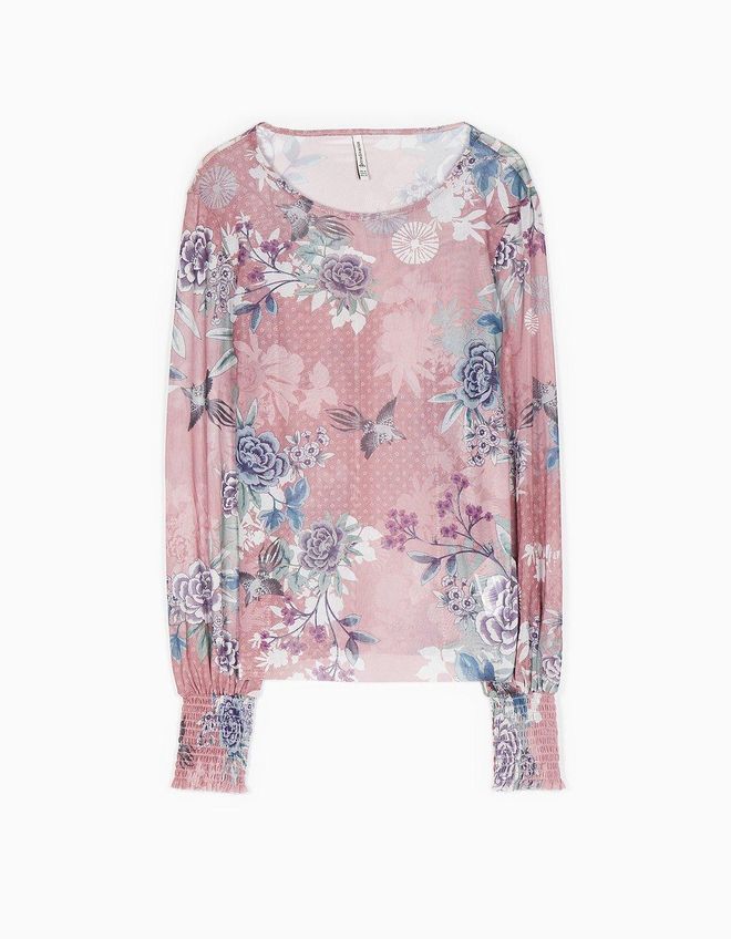 'Mid season' Stradivarius: camisa de tul con estampado de flores