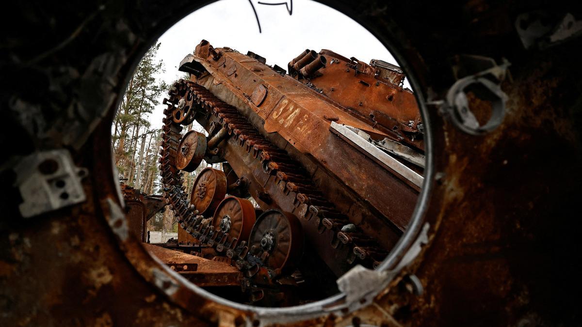 A view shows destroyed Russian tanks and armoured vehicles, amid Russia's invasion of Ukraine, in the recently liberated town of Lyman