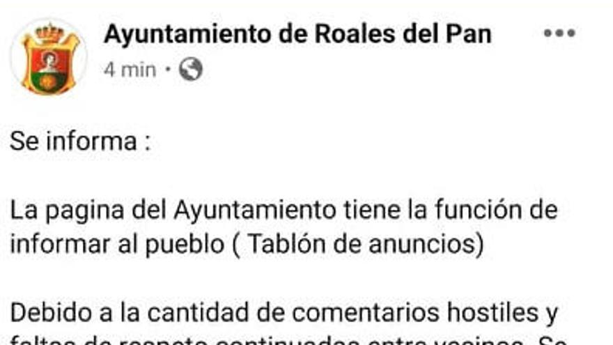 El Ayuntamiento de Roales borra mensajes de Facebook y &quot;bloquea&quot; perfiles &quot;falsos&quot;
