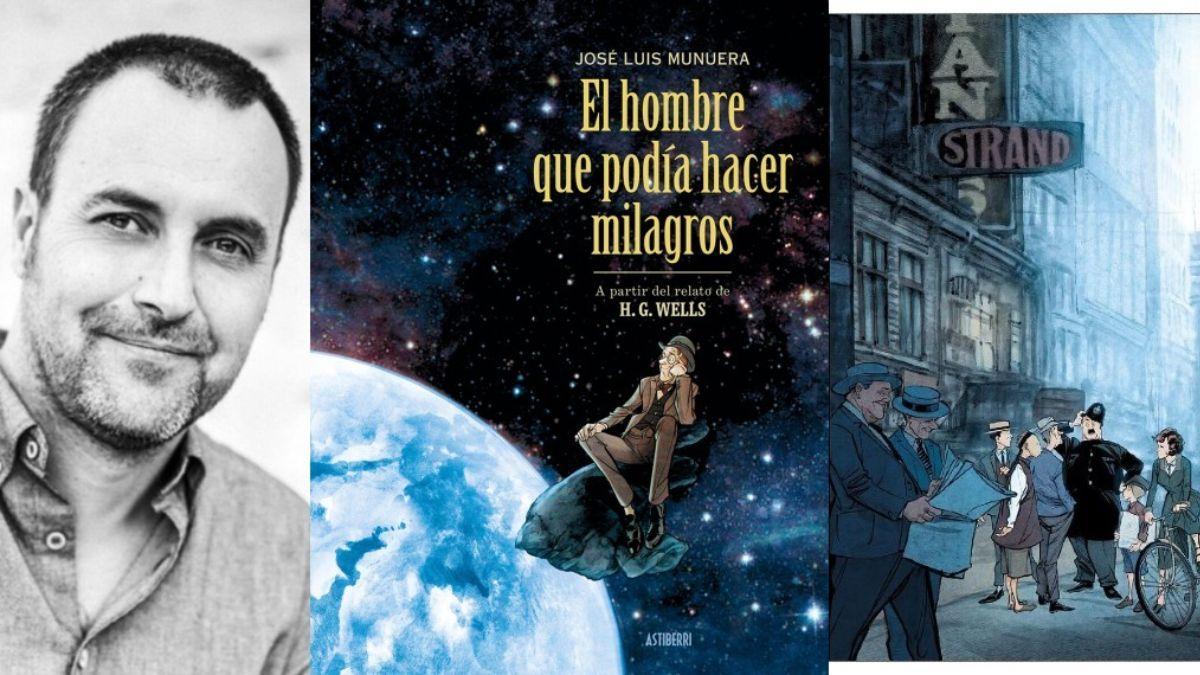 José Luis Munuera y la portada del cómic "El hombre que podía hacer milagros" y una páagina interior.
