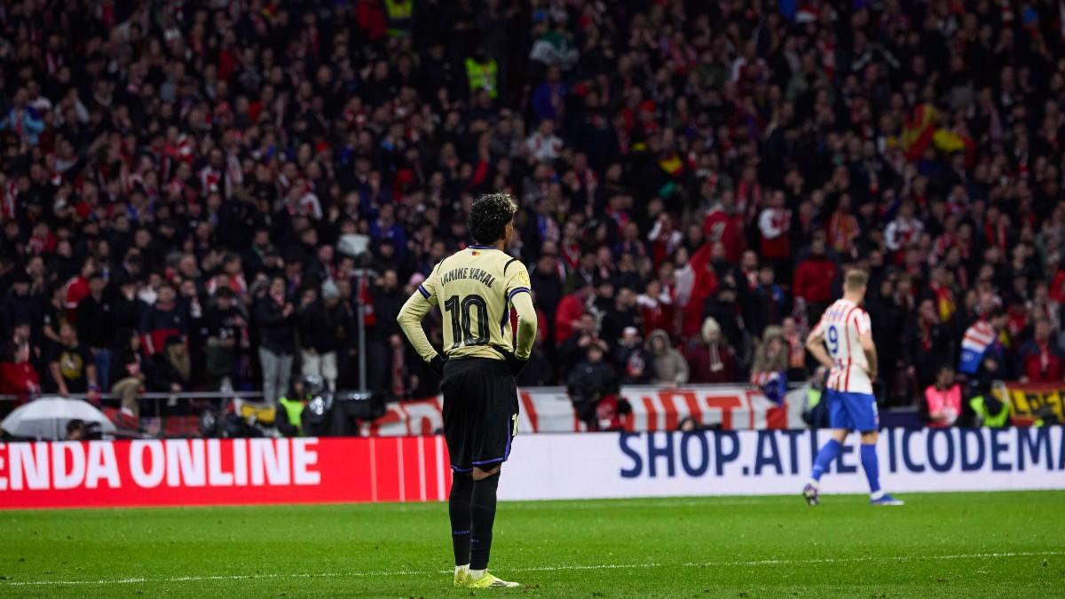 Lamine Yamal en el Metropolitano durante la ida de las semifinales de la Copa contra el Atlético de Madrid