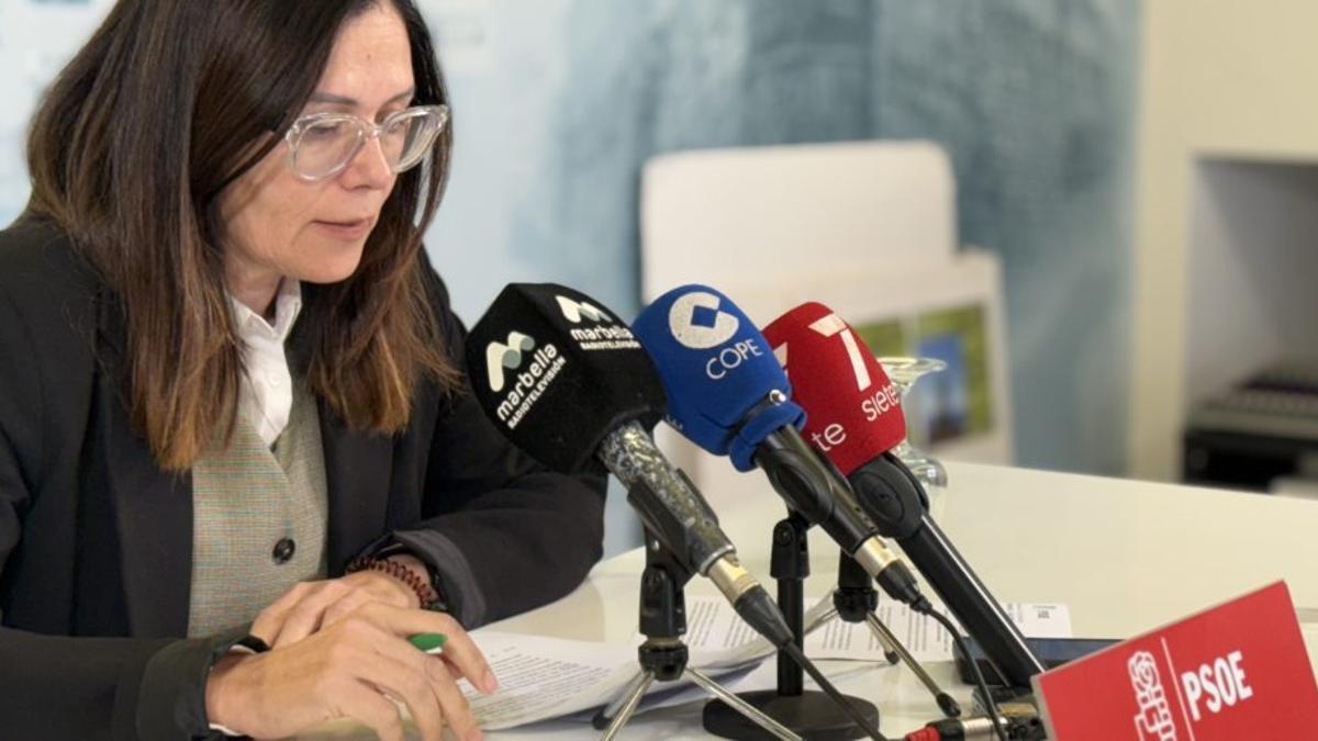 La portavoz del PSOE, Isabel Pérez, este viernes, en su comparecencia.