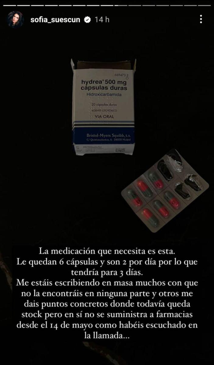 Sofía Suescun enseña la medicación que necesita su madre