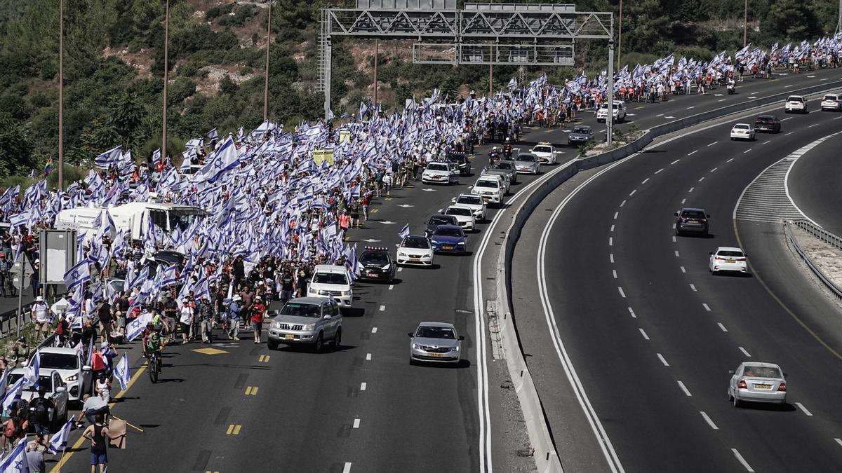 Manifestación contra la reforma judicial en Israel.