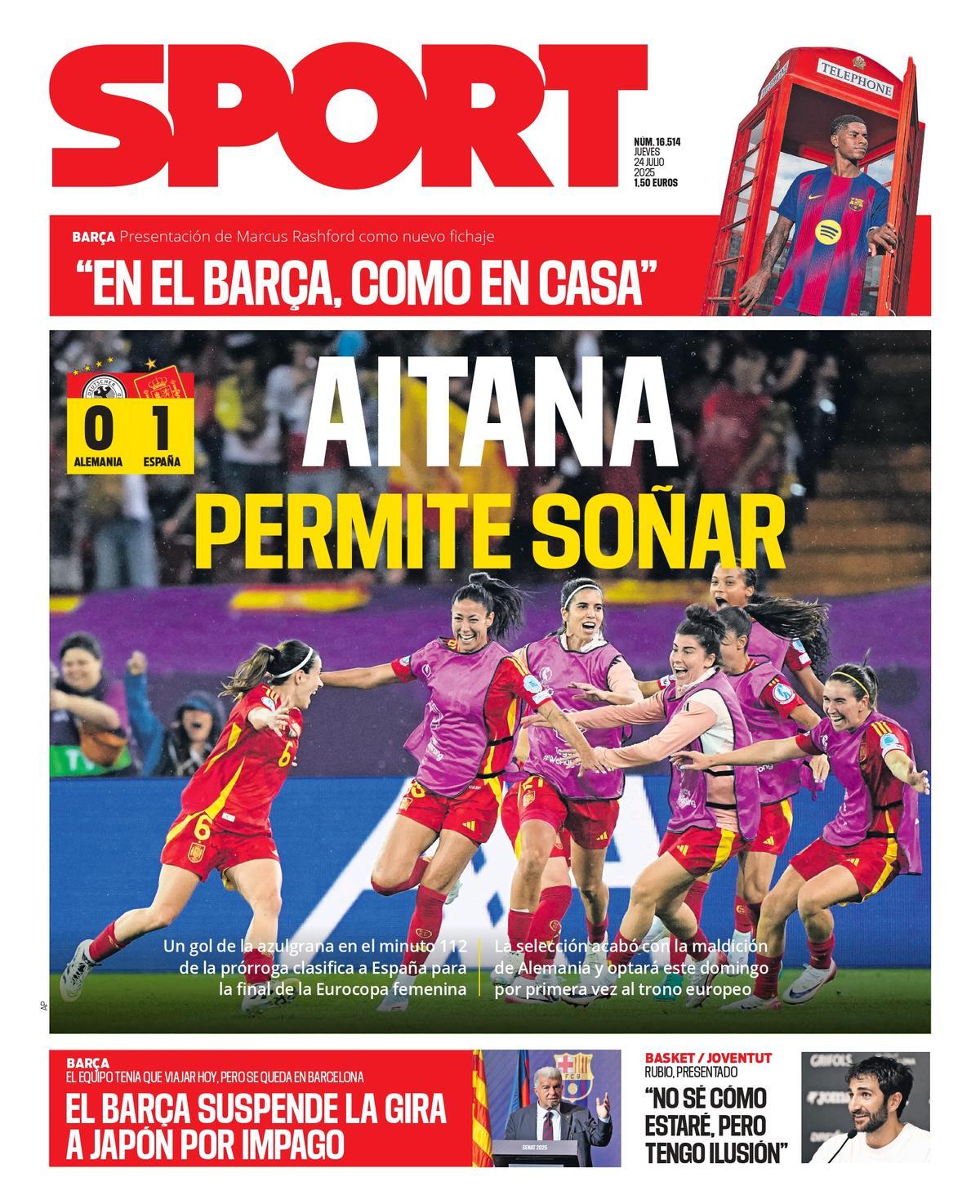 Esta es la portada de SPORT de hoy jueves, 24 de julio de 2025