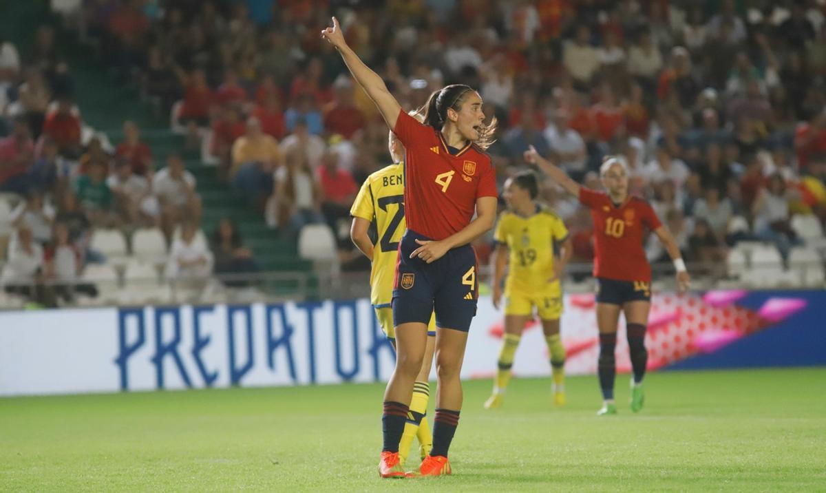 Rocío Gálvez, en un partido de la selección española femenina de fútbol.